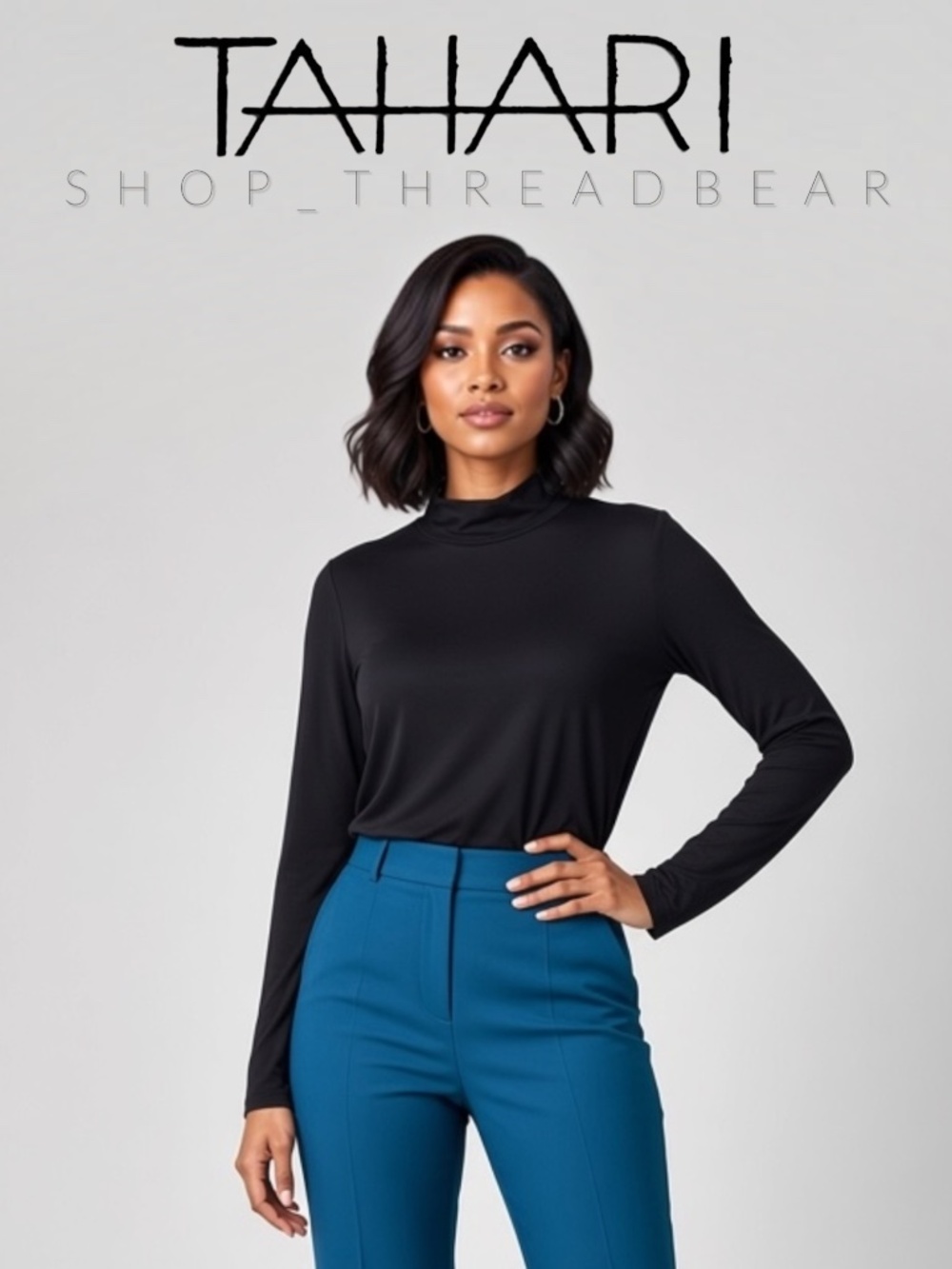 NWT [Tahari] Supersoft Black Effortless Mock Neck Long Sleeve Layering Top | XL